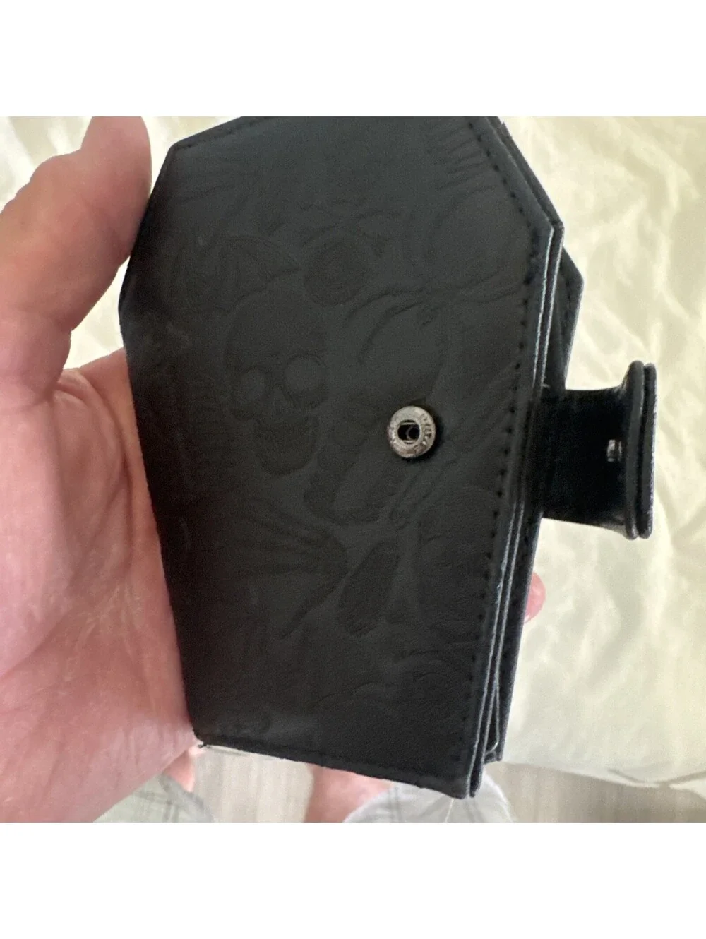 Embossed Skull Coffin Shape Wallet Black Kreepsville  Faux Leather Bifold